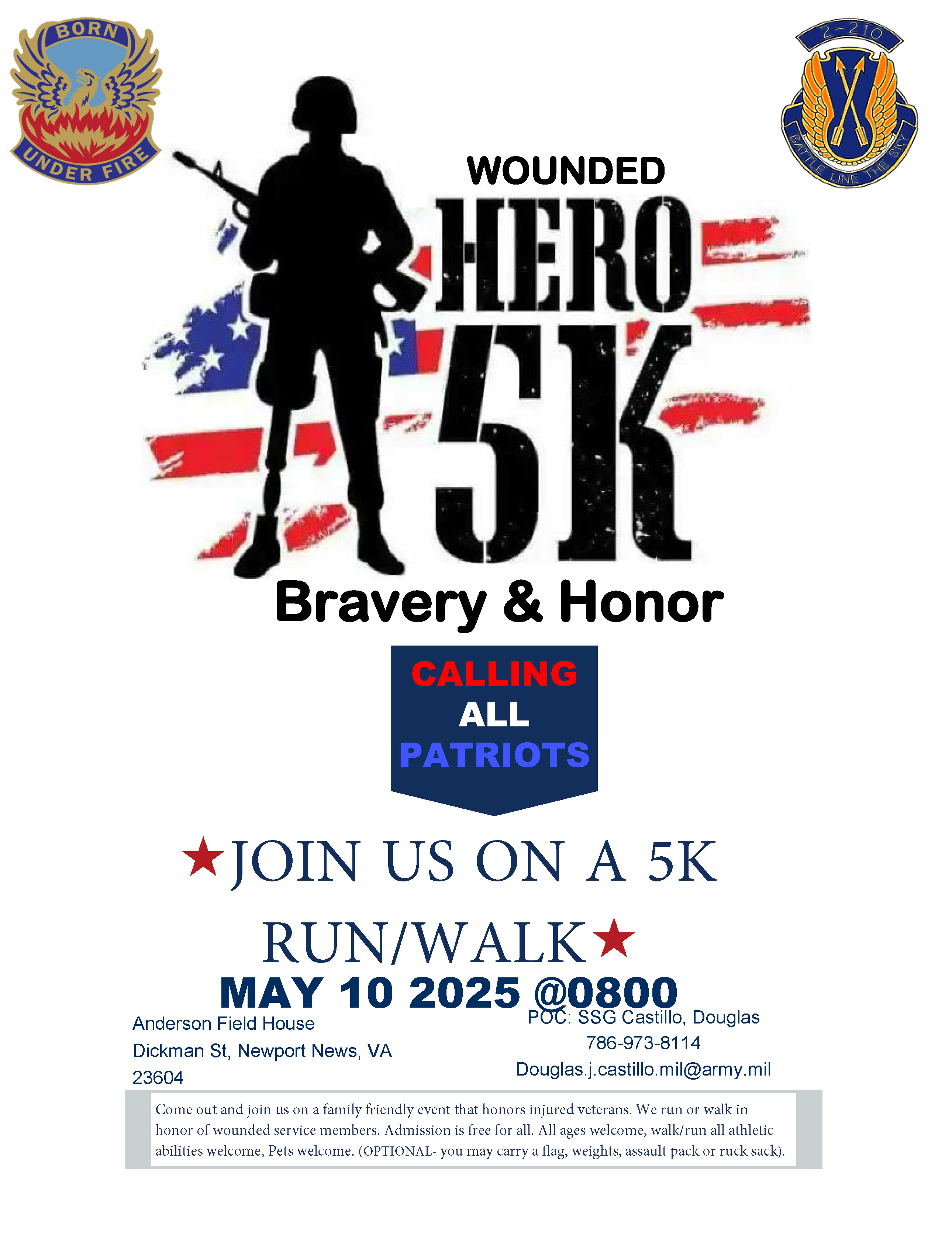 Flyer for Wounded Hero 5K at Anderson Field House